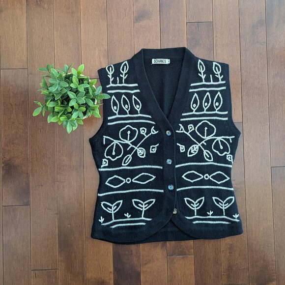 LEAF EMBRIODERED VINTAGE SWEATER VEST - Picture 1 of 2
